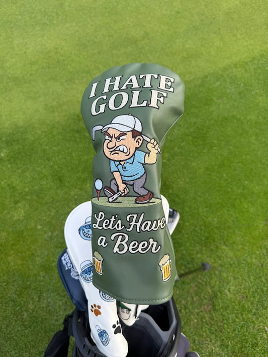 "I Hate Golf, Let's Have a Beer" Funny Golf Driver Headcover - Premium PU Leather
