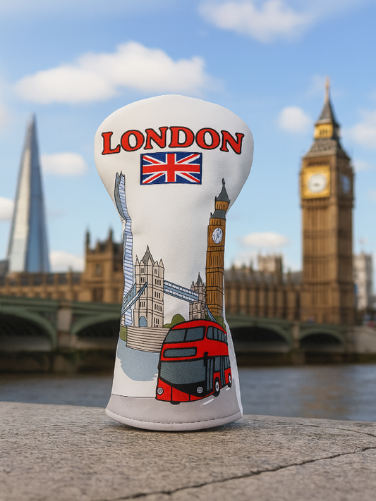 London Golf Driver Headcover - Unique City Design Featuring The Shard, Tower Bridge & Big Ben - Premium Leather Cover